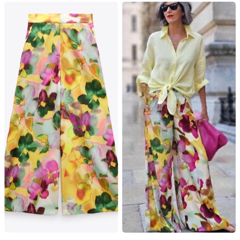 Zara Floral Wide Leg Pants - Picture 3 of 5